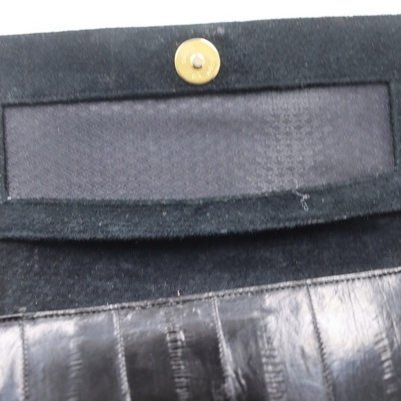Vintage Eel Skin Black Leather Clutch Purse Handbag Beautiful Retro 1950s Bag - Picture 4 of 16